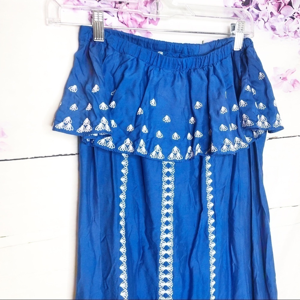 Vineyard Vines | Embroidered Strapless Maxi Blue Y2K Dress - Picture 6 of 8